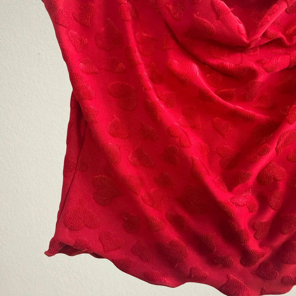 Vintage red heart cowl neck camisole with lettuce hem, All That Jazz, valentine - Picture 3 of 5